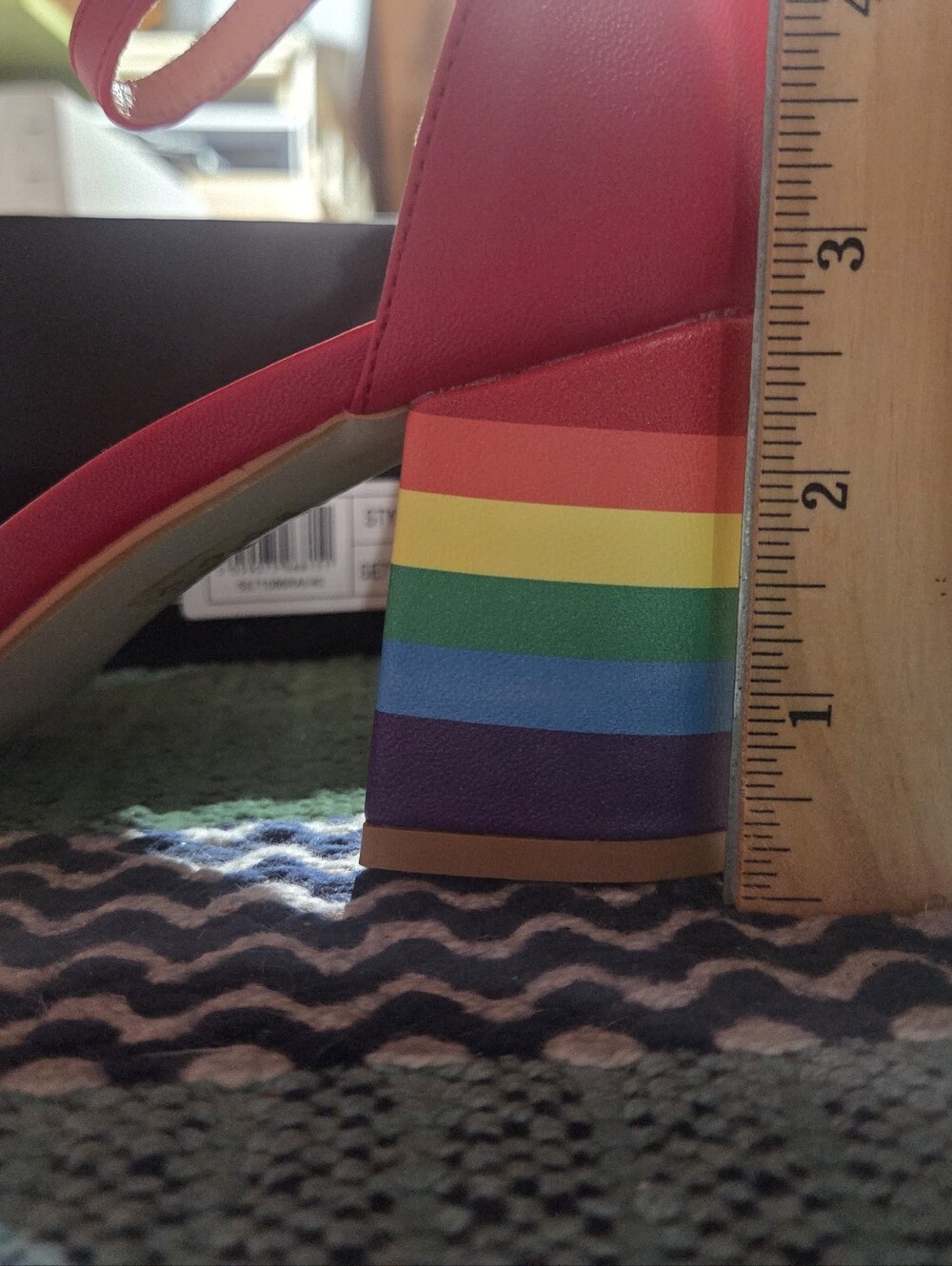 ModCloth Red Ankle-Strap Block Heel Sandals with Rainbow Heel - Picture 9 of 9